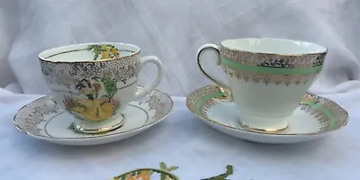 Buy Two Beautiful, Vintage Mismatched China Cups And Saucers ( Sold As A Set). • 12.50£