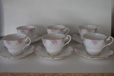 Buy 6 X Vintage Royal Standard Bone China Tea Cups & Saucers,pink/grey Design. • 24.99£