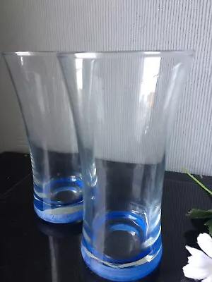 Buy 2xStemless Wine Glasses Clear Blue Base Highball Drink Beer Juice Glassware350ml • 6£
