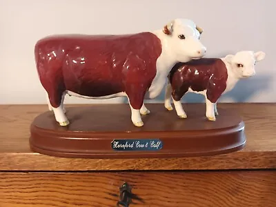 Buy Beswick 'Hereford Cow And Calf' On Wooden Plinth Model No 1360 And 1827C • 95£