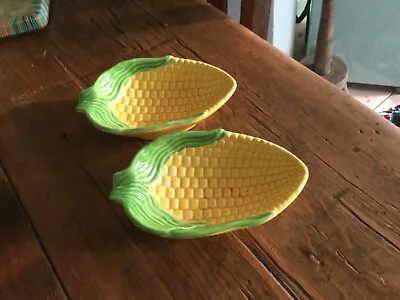Buy Vintage Mid Century Pottery  Sweetcorn Dishes  ,7” X4” Vibrant Yellow/ Green • 5.50£