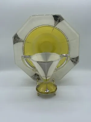 Buy Indiana Glass Modern Classic Bowl And Sugar Bowl White Yellow Art Deco • 41.23£