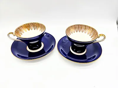 Buy Aynsley Cobalt Blue & Gold Gilded Teacup Saucer Pair Vintage Bone China England  • 72.05£