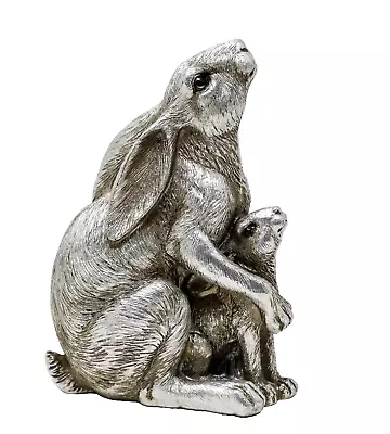 Buy Mummy & Baby Hares Ornament Leonardo Collection Antique Silver Effect Gift Box • 12.95£