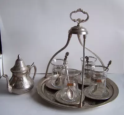 Buy Middle East Tea Set With Tray, 4 Glasses, Teapot And Spoons. • 15£