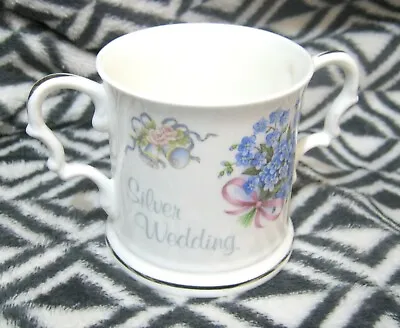 Buy Pretty Polly Anna Fine Bone China Loving Cup Silver Wedding Floral Pattern • 9.99£