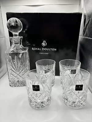 Buy Set Of 4 Whisky Glasses & Decanter Royal Doulton Lead Crystal Set Rare • 39.99£