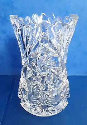 Buy Vintage Heavy Waisted Crystal Cut Glass Vase - 5.75  Tall • 6.25£