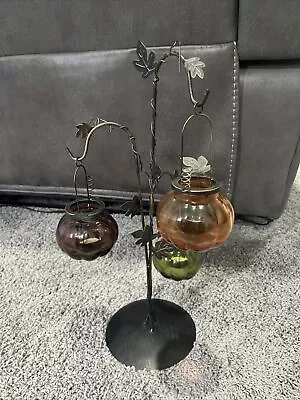 Buy Metal Leaves Candle Holders With Tri-color Crack Designed Glasses 18”Tall • 19.03£