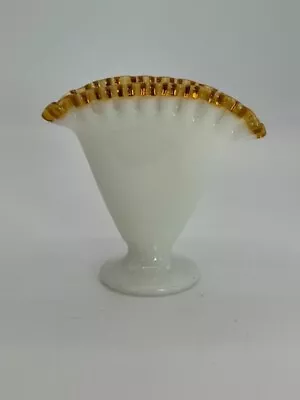 Buy Vintage Fenton Milk Glass Amber Gold Crest Fan Vase 4.25”H No Chips Or Cracks • 17.12£