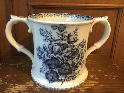 Buy Very Large Victorian Twin Handled Flow Blue Pearlware Loving Cup • 32£