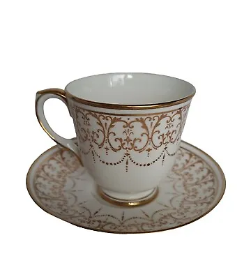 Buy Crown Staffordshire Vintage Bone White Gilded Bone China Coffee Cup & Saucer • 15£