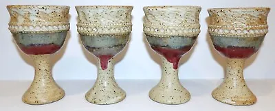 Buy Vintage Set Of 4 Signed Leon Kula Handmade Stoneware/pottery 5 3/4  Wine Goblets • 94.50£