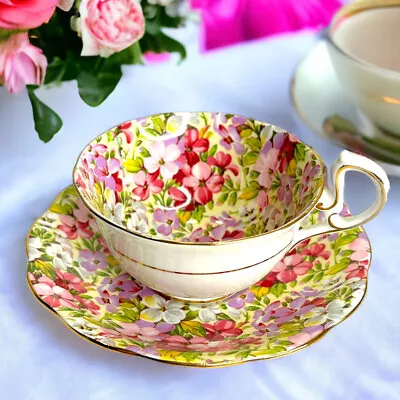 Buy Royal Standard Virginia Stock Floral Chintz Tea Cup & Saucer  D Handle • 25.88£