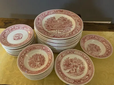 Buy Vintage Memory Lane Red Pink Royal Ironstone Dinnerware Set-35-piece Set • 238.30£