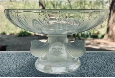 Buy Lalique France Crystal Coupe Nogent Compote Bowl Sparrow/Finch Bird Base EUC • 220.54£