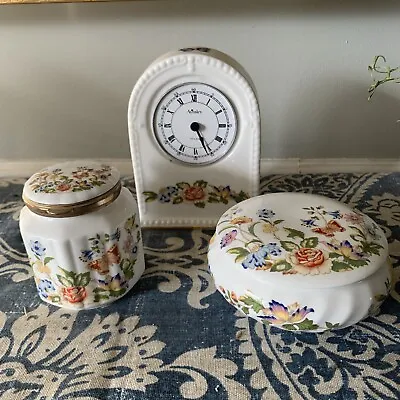 Buy Vintage Floral Aynsley Bone China  Desk Clock, 2 Trinket Louis Bayley Barbados • 28.76£