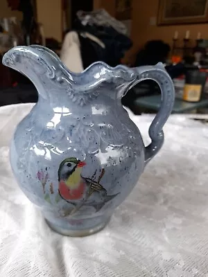 Buy Vintage Antique Jug Made In England Light Blue With Birds Flowers. • 5£