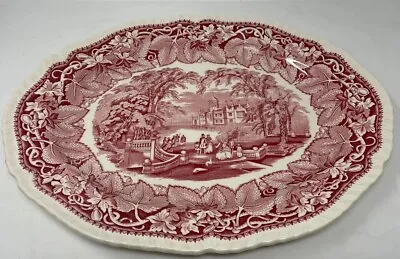 Buy ANTIQUE MASONS VISTA LARGE IRONSTONE  17 X 13.5 Ins PLATTER OVAL RED/PINK • 15£