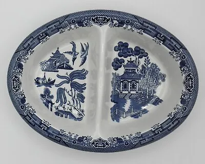 Buy Churchill Blue Willow Pattern Divided Dish Blue And White Vintage England • 14.83£