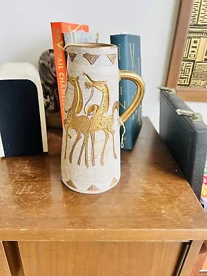 Buy Fratelli Fanciullacci Elbee Pitcher Sgraffito MCM VTG Gold Signed • 120.07£