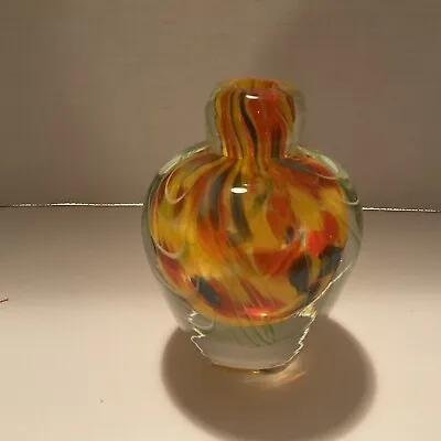 Buy Handblown Pulled Feathered Multicolored Studio Art Vase Clear Pontil 6 Inch H. • 28.82£