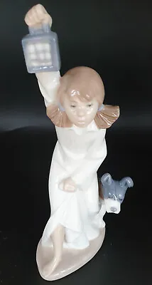 Buy Lladro Nao Who Is There? Figurine' Girl With Lamp And Dog 21.5 Cms High Perfect • 14.99£