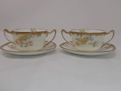 Buy 2 Antique Adderley England Flowers Bone Chine Porcelain 2 Handles Cups & Saucers • 28.38£