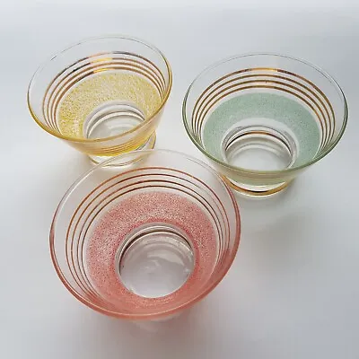 Buy Mid Century Retro Sherry Cocktail Glasses Red Green Yellow Gold Ring England VTG • 26.50£