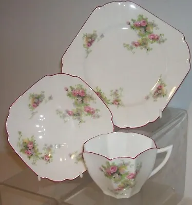 Buy SHELLEY QUEEN ANNE RARE PINK ROSE TRIO - CUP,SAUCER, PLATE-Set 1 • 39.99£