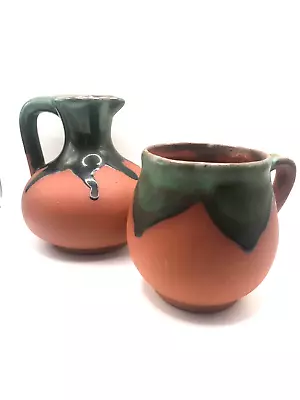 Buy MEXICAN ~ Hand-Crafted DRIP GREEN ~ Teal GLAZED~ Clay Pottery MUG & PITCHER • 10.28£