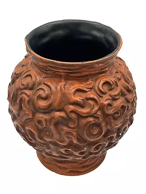 Buy Haeger USA Pottery Orange Brown Round Vase 4081 MCM Art Deco Textured • 45.44£