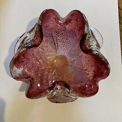 Buy Beautiful Vintage Murano Pink Cranberry And Silver Flecked Dish.  • 12.99£