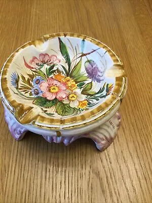 Buy Vintage Bassano Italian Pottery Floral 3 Footed Ashtray / Trinket Dish Stamped • 7£