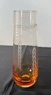 Buy Vintage ‘Caithness’ Etched Barley Tapered Amber & Clear Glass Vase • 8£