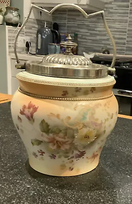 Buy Carlton Ware  Floral Biscuit Barrel Jar Antique Silver Lid 2293 • 35£