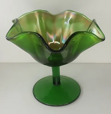 Buy Fenton Glass Compote Smooth Rays Green Carnival Glass 1910s Iridill Glassware • 26.55£