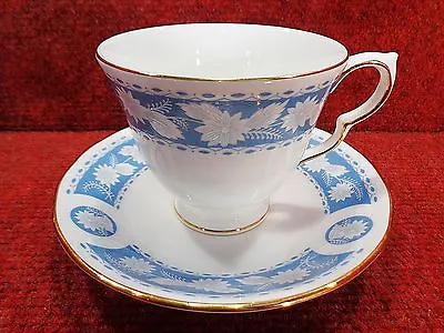 Buy * ROYAL VALE Blue With White Flora CUP AND SAUCER Pattern 8681 FREE UK POSTAGE • 7.99£