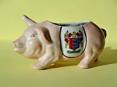 Buy Hastings Pig With Hastings Crest. Vintage Crested Ware Pink Pig Pot • 11£