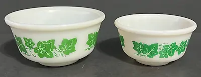Buy 1940's Vintage 6  & 4 3/4  Hazel Atlas Milk Glass Green Ivy Mixing Nesting Bowls • 18.97£