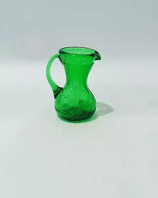 Buy Vintage Mini Green Crackle Glass Small Pitcher Vase Hand Blown W Applied Handle • 17.05£
