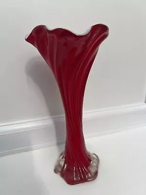 Buy Vintage 1970s Murano Sommerso 24.5cm Red Flared Twisted Glass Vase • 15£
