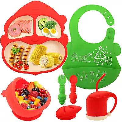 Buy 10Pc Baby Feeding Set Silicone Suction Bowl Plate BIB Cup Spoon Fork For Babies • 10.99£