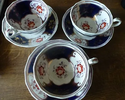 Buy GAUDY WELSH 3 CUPS & SAUCERS UNUSUAL RARE PATTERN DECORATIVE DISPLAY Antique • 21.50£