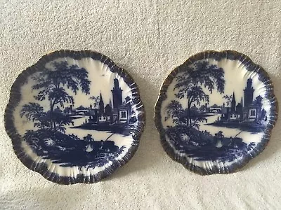 Buy Pair Of Stunning Antique Blue And White Transfer Plates With Landscape Design. • 22£