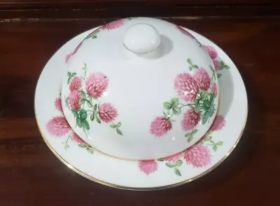 Buy VTG  Clover  Hammersley England Bone China Pink/Green Covered Round Butter Dish • 47.59£