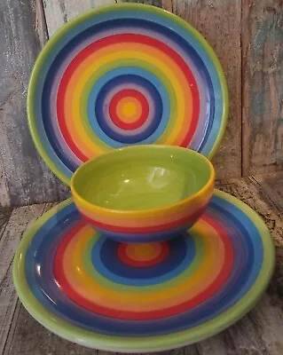 Buy Rainbow Stripe Pottery Ceramic Complete Set  Plates Teapot Bowls Mugs Jug • 295£