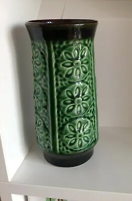 Buy Vintage West Germany Bay Keramik Pottery Vase Green & Black Raised Design • 30£