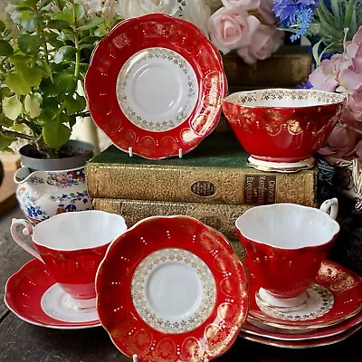 Buy ROYAL STANDARD Sugar Bowl Tea Cups & Saucers 2007 Red & Gold Vintage Bone China • 20£