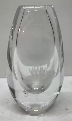 Buy Vintage Orrefors Sweden Glass Etched Lotus Flower Vase Signed Numbered 4.5  • 57.77£